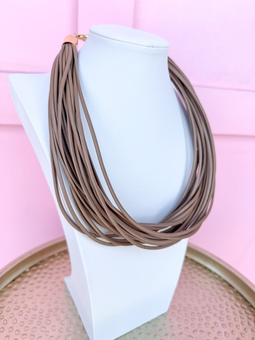 Leatherette Multi Strand Necklace - Matte Taupe