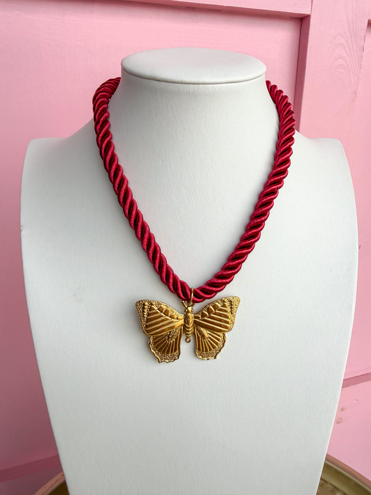 LOVE LEMON LANE | Corded Butterfly Necklace - Burgundy