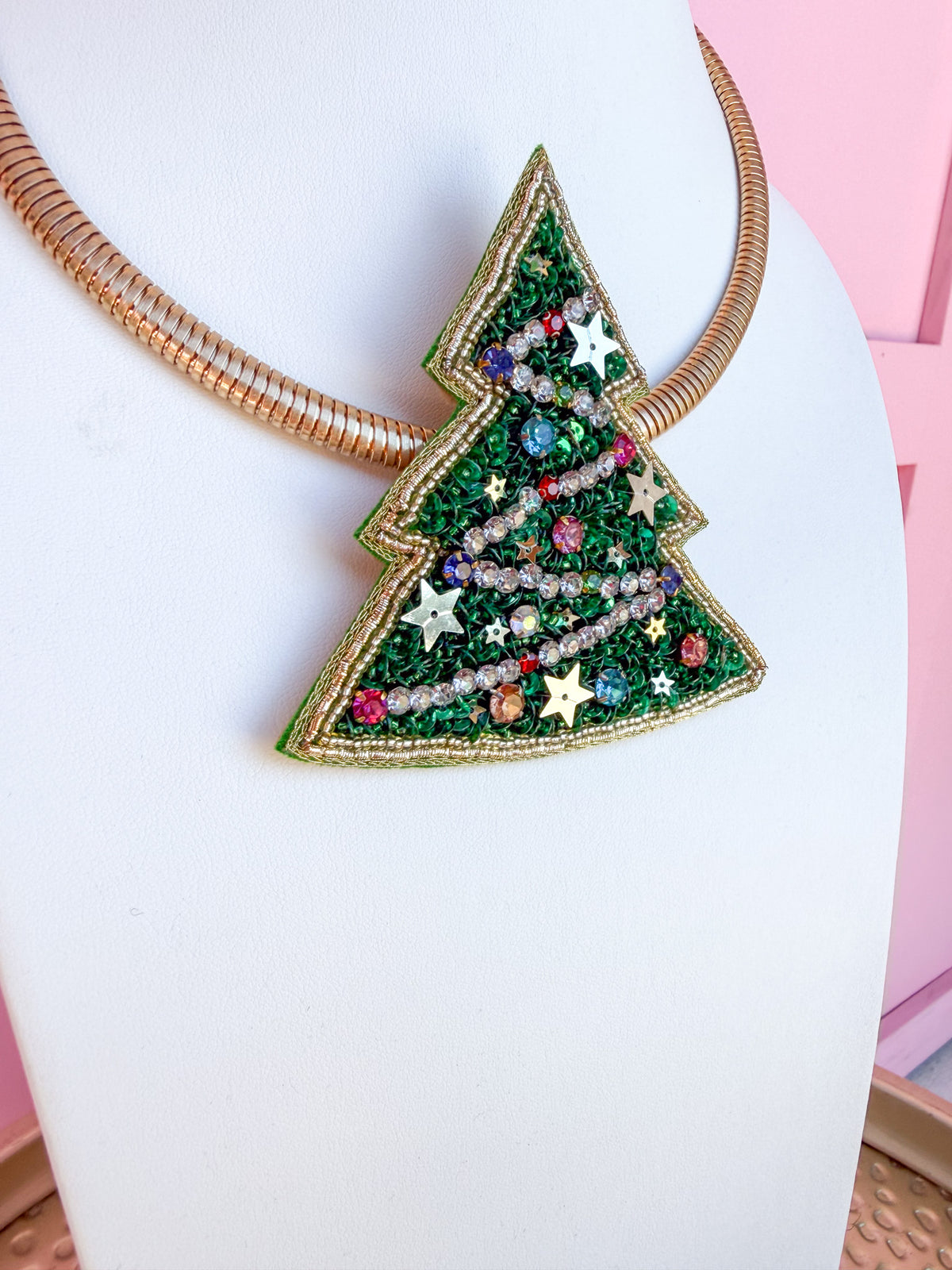 Christmas Tree Beaded Necklace