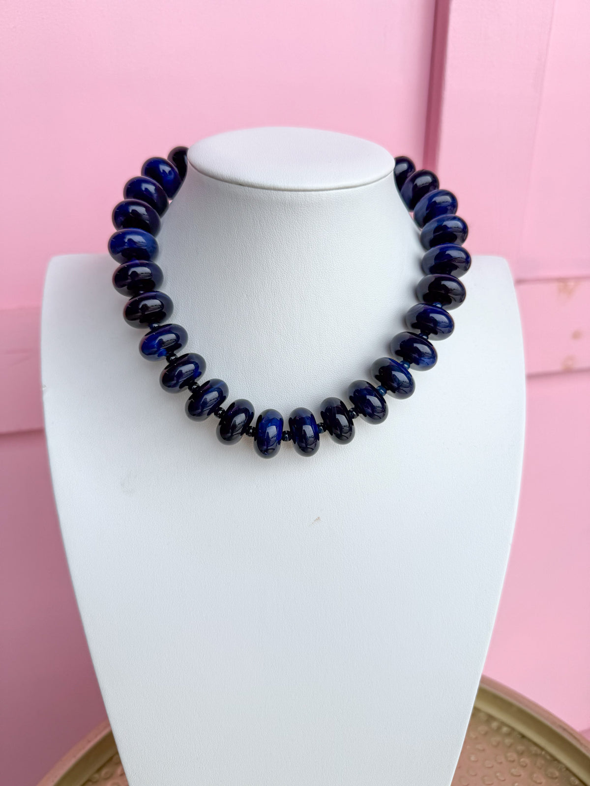 LOVE LEMON LANE | Chunky Marbled Rondelle Necklace - Navy
