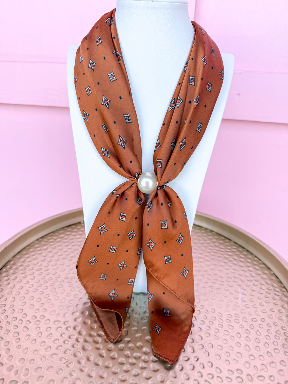 Vintage Geo Scarf Necklace - Brown