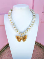 LOVE LEMON LANE | Classic Beaded Necklace - 15mm - Ivory - Butterfly