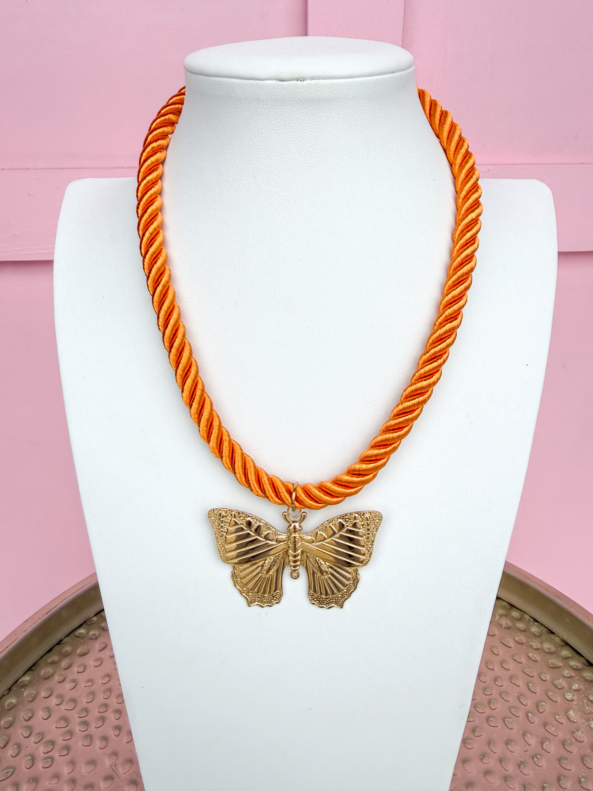 LOVE LEMON LANE | Corded Butterfly Necklace - Orange