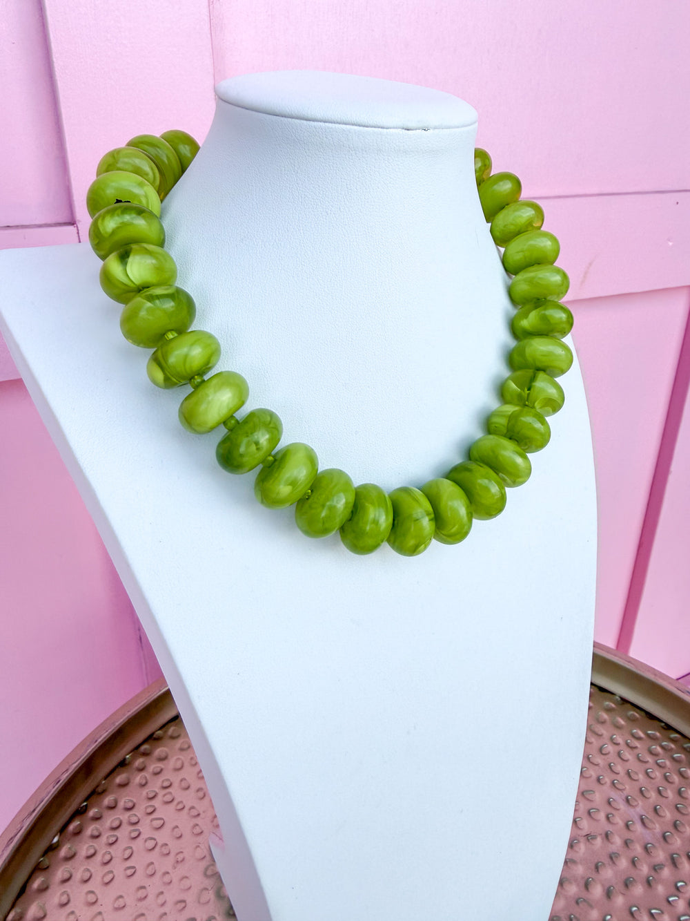 Chunky Rondelle Bead Necklace - Chartreuse