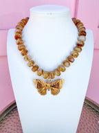 LOVE LEMON LANE | Classic Beaded Necklace - 15mm - Camel - Butterfly