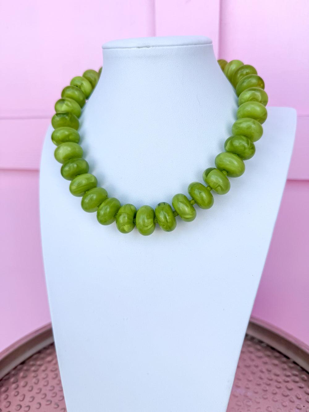 Chunky Rondelle Bead Necklace - Chartreuse