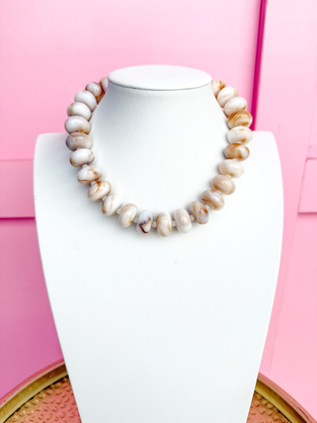 LOVE LEMON LANE | Chunky Marbled Rondelle Necklace - Ivory