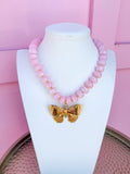 LOVE LEMON LANE | Classic Beaded Necklace - 15mm - Light Pink - Butterfly