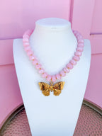 LOVE LEMON LANE | Classic Beaded Necklace - 15mm - Light Pink - Butterfly