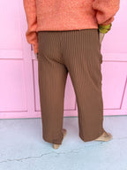 Crinkle & Stripe Wide Leg Pants - Brown