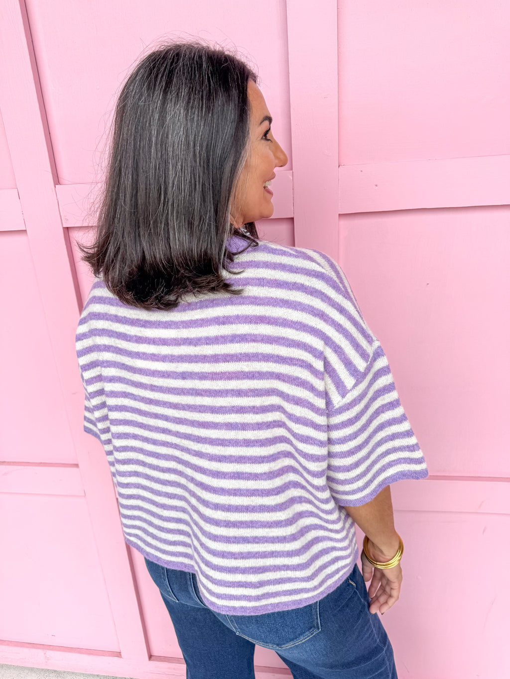 Easy Choice Bell Sleeve Cardigan - Lavender Stripe