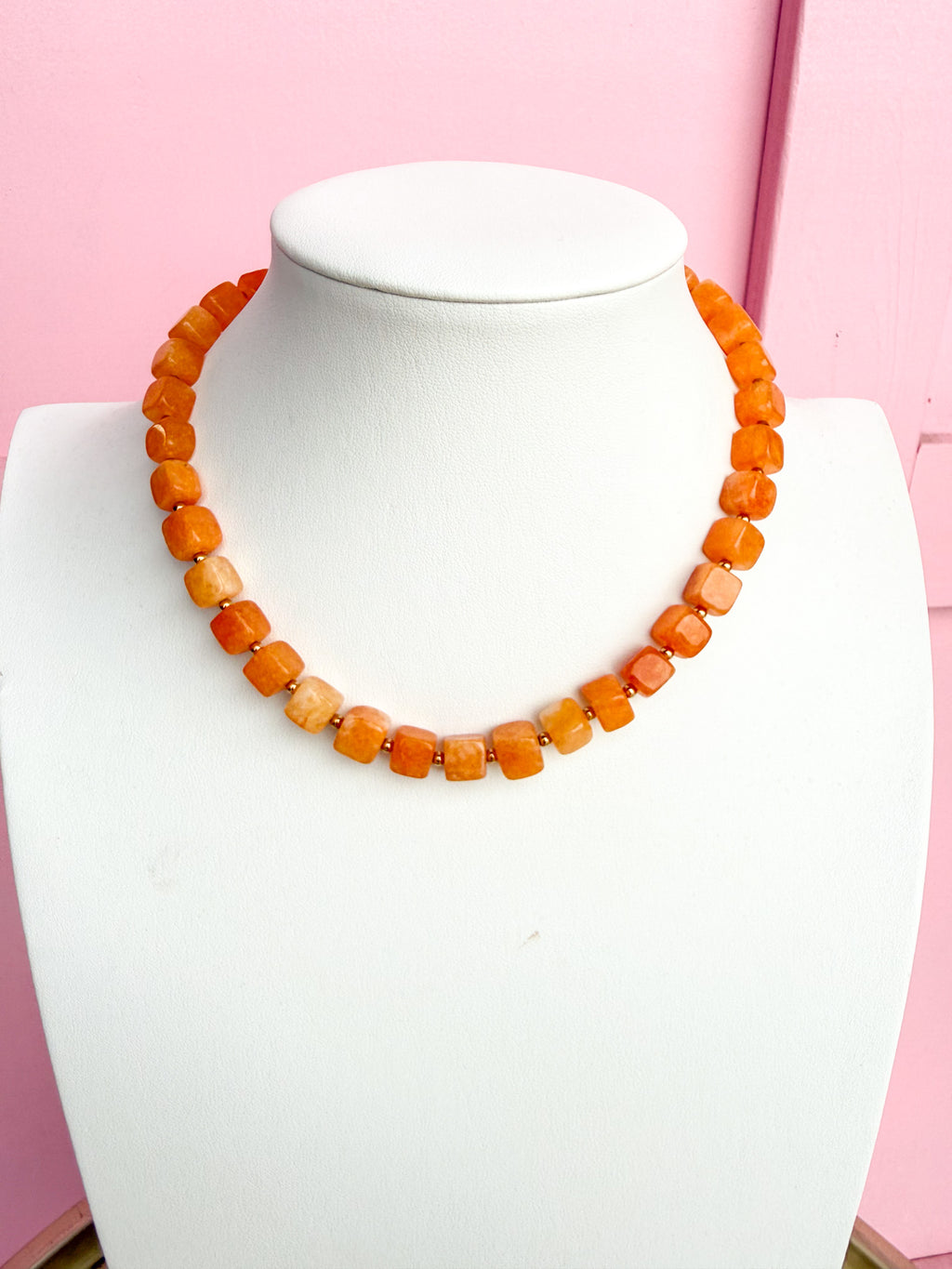 LOVE LEMON LANE | Faceted Square Glass Bead Necklace - Orange