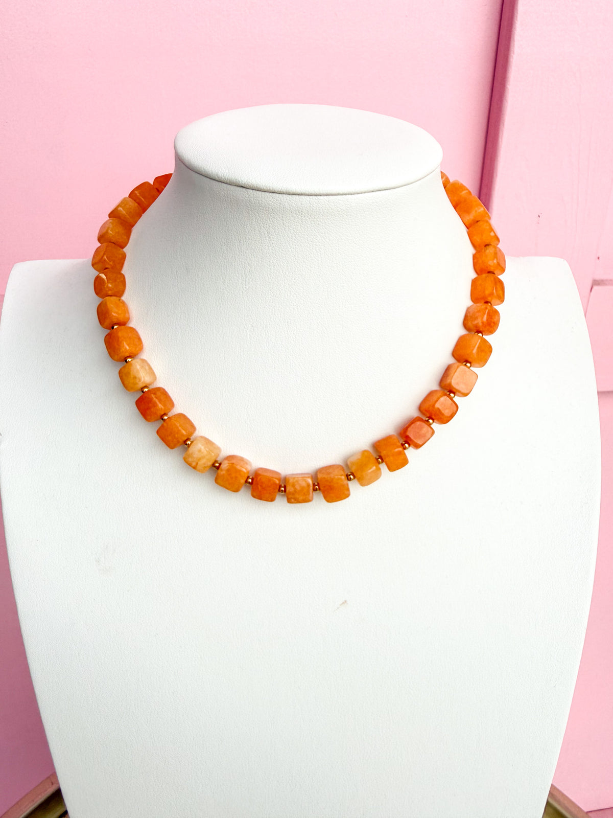 LOVE LEMON LANE | Faceted Square Glass Bead Necklace - Orange