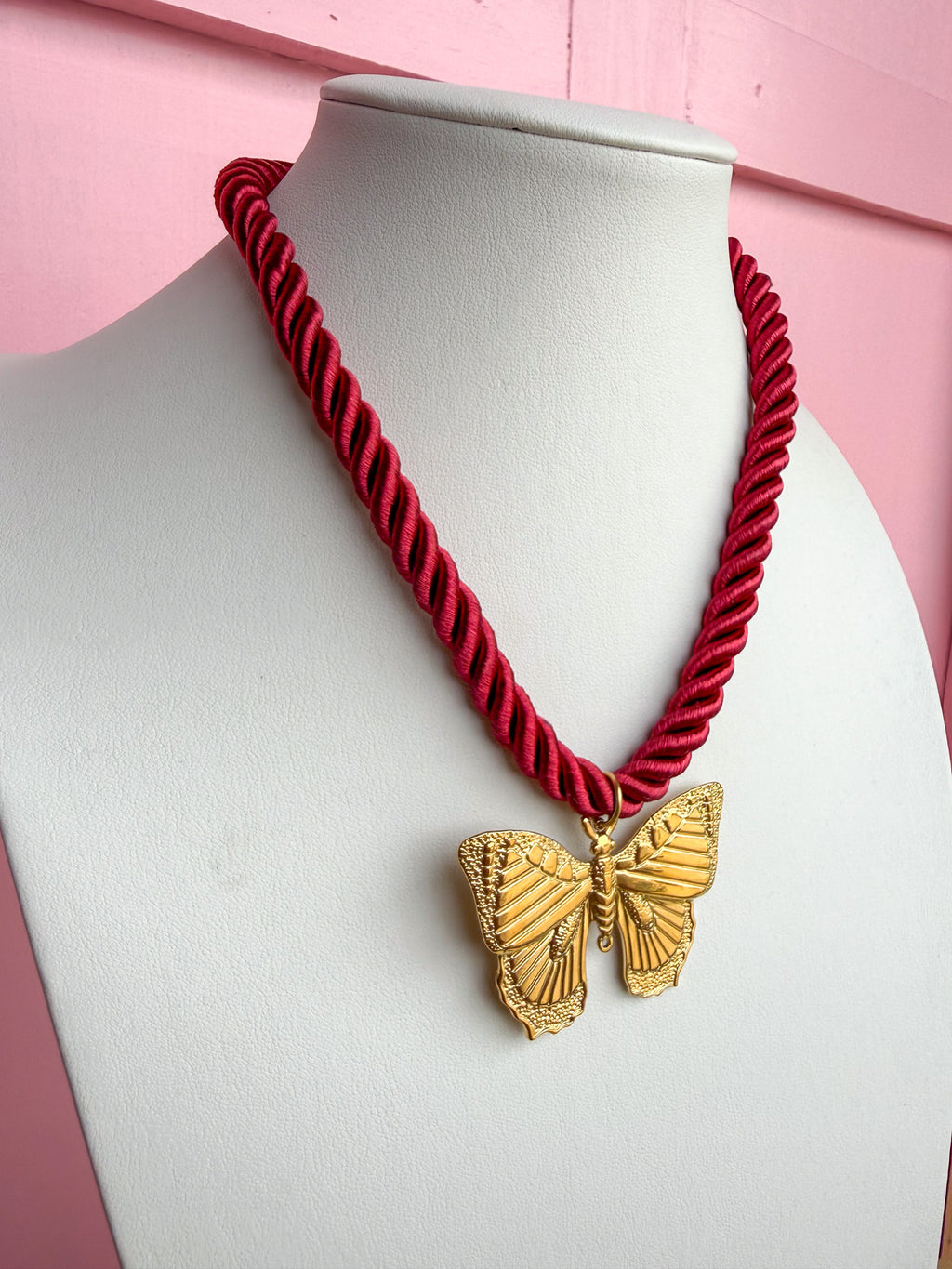LOVE LEMON LANE | Corded Butterfly Necklace - Burgundy