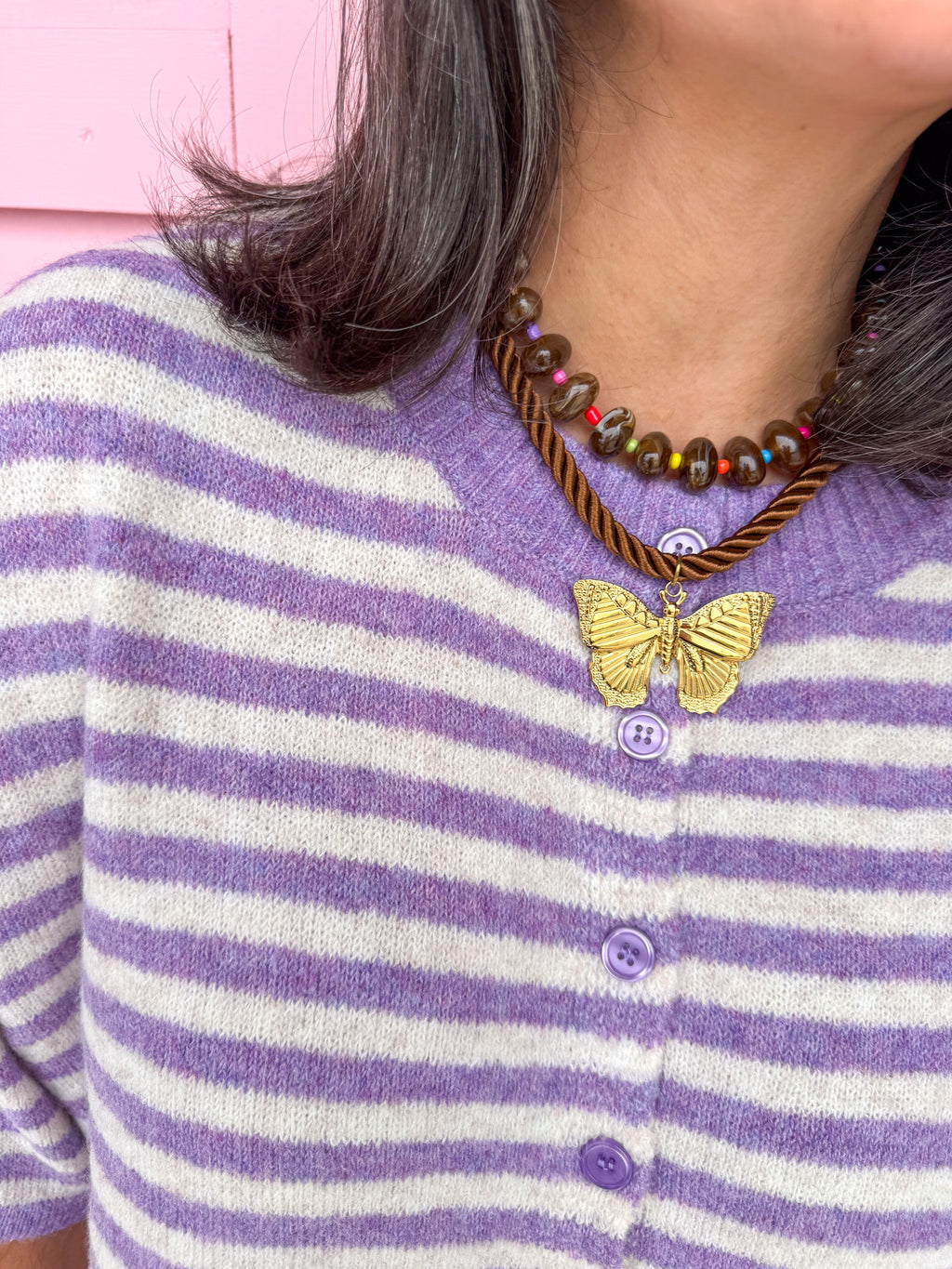 Easy Choice Bell Sleeve Cardigan - Lavender Stripe