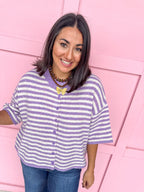 Easy Choice Bell Sleeve Cardigan - Lavender Stripe
