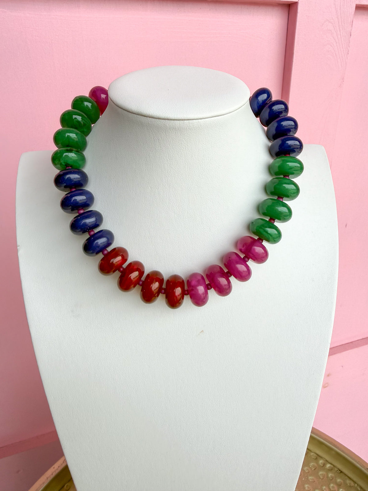 LOVE LEMON LANE | Multicolor Chunky Rondelle Bead Necklace - Navy