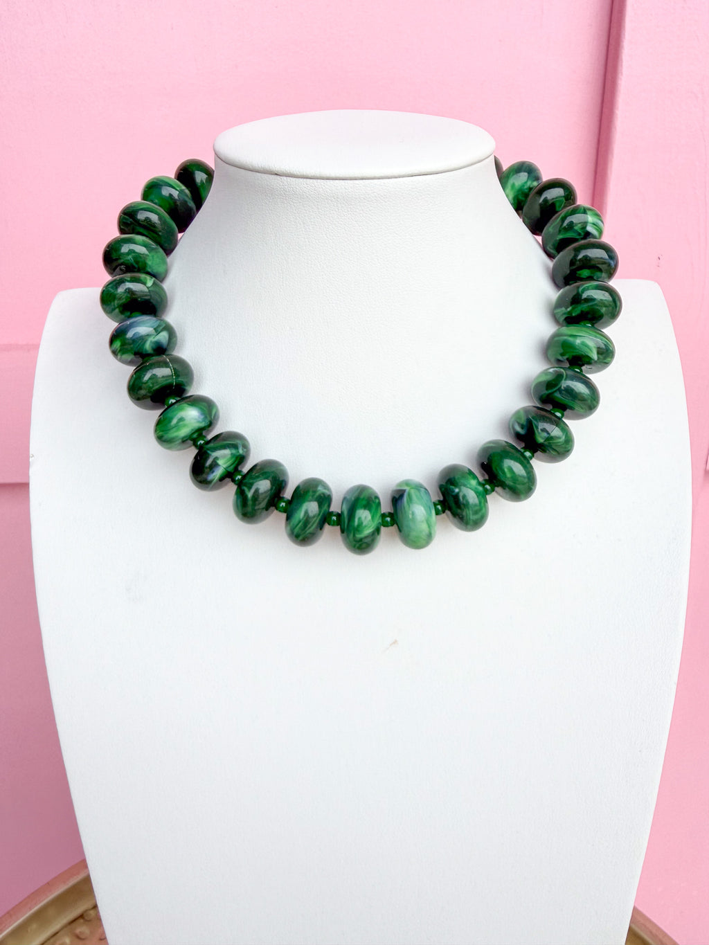LOVE LEMON LANE | Chunky Marbled Rondelle Necklace - Emerald Green