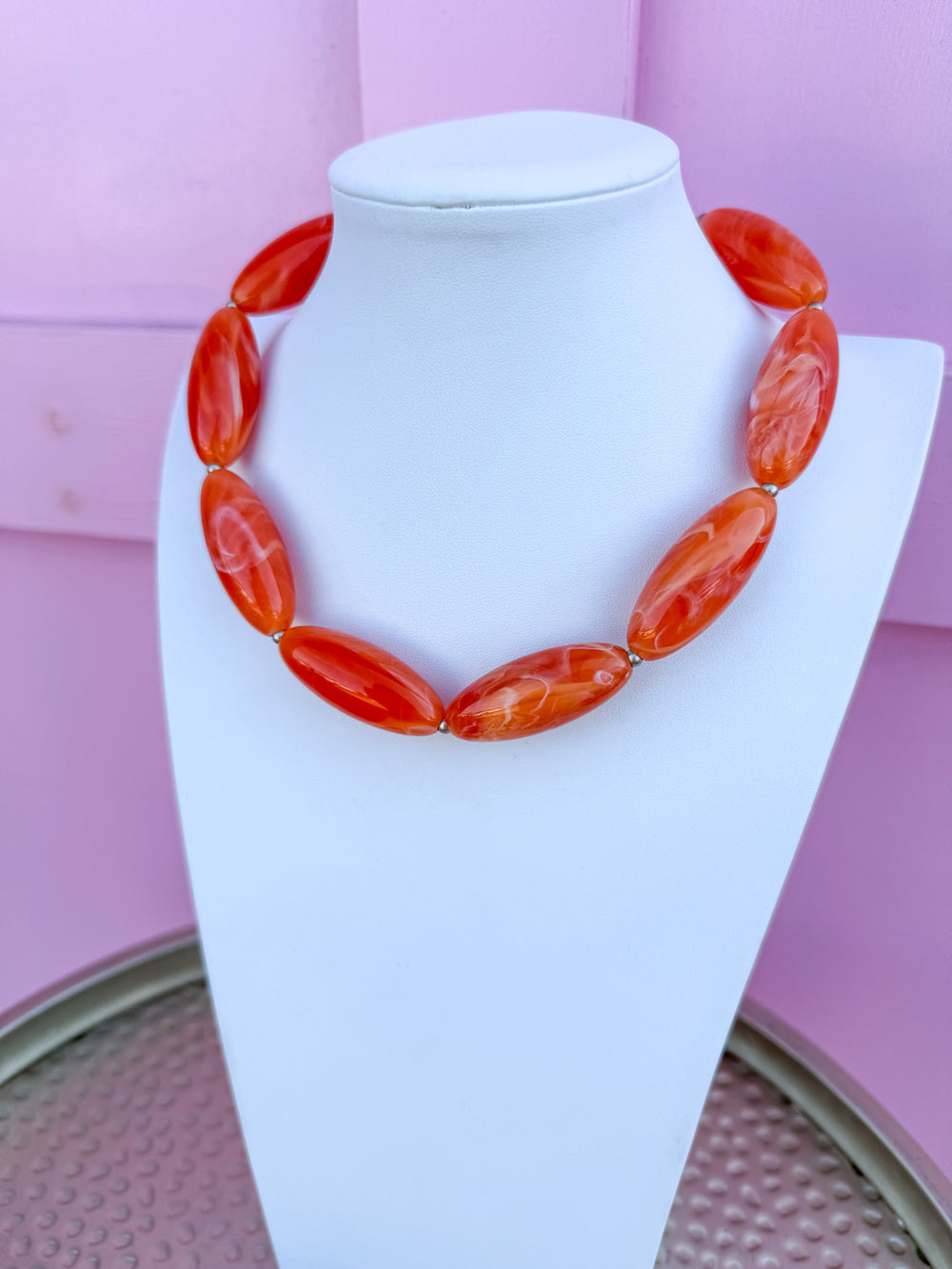 Catherine Glossy Collar Necklace - Orange