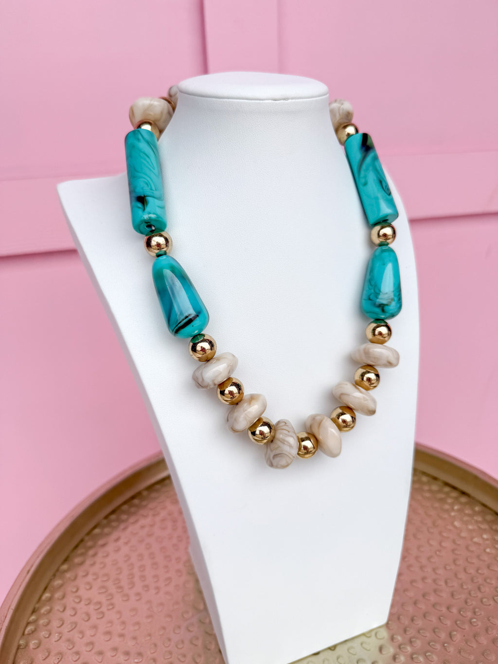LOVE LEMON LANE | Turquoise & Gold Chunky Bead Necklace