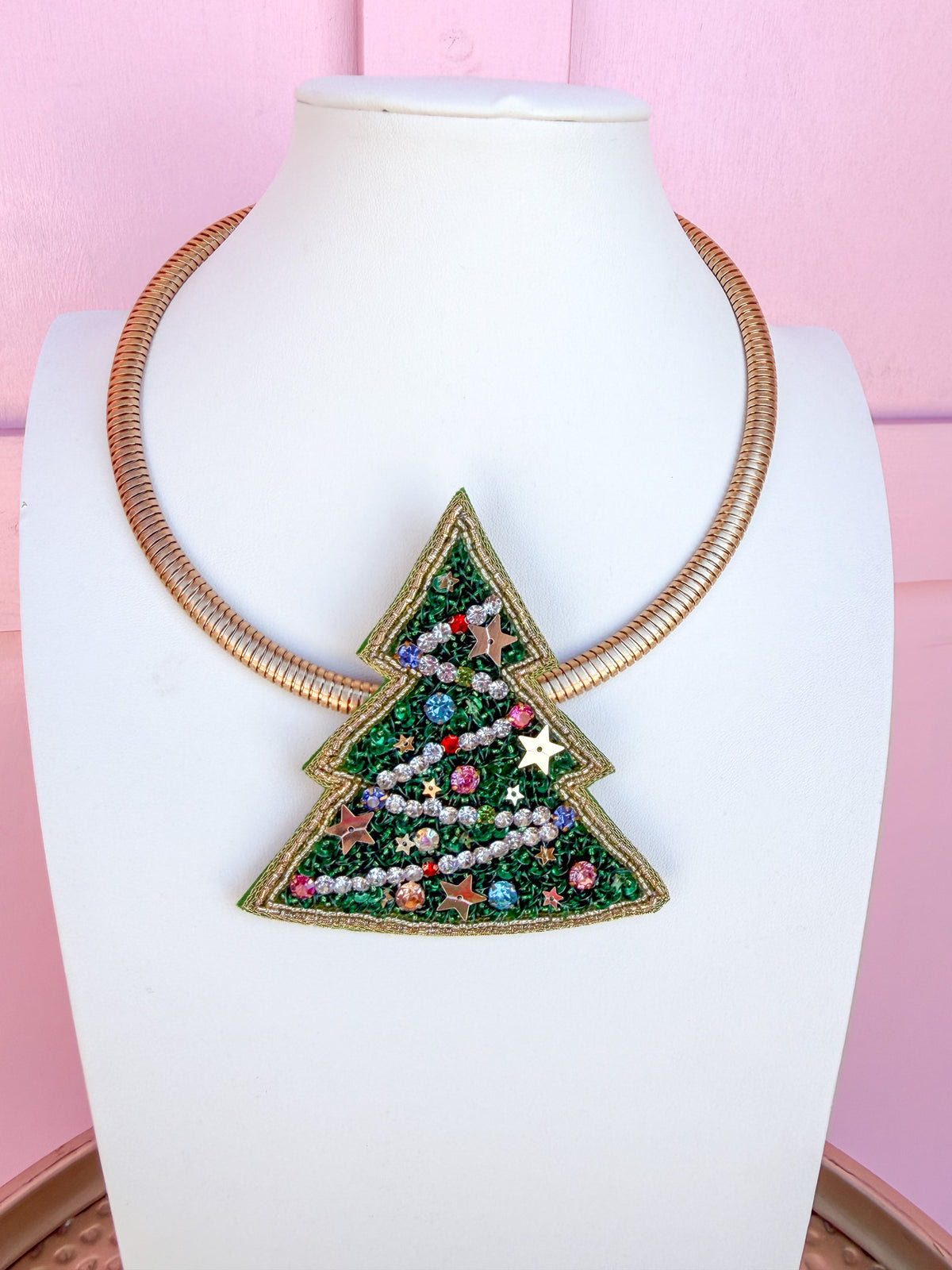 Christmas Tree Beaded Necklace