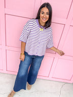 Easy Choice Bell Sleeve Cardigan - Lavender Stripe