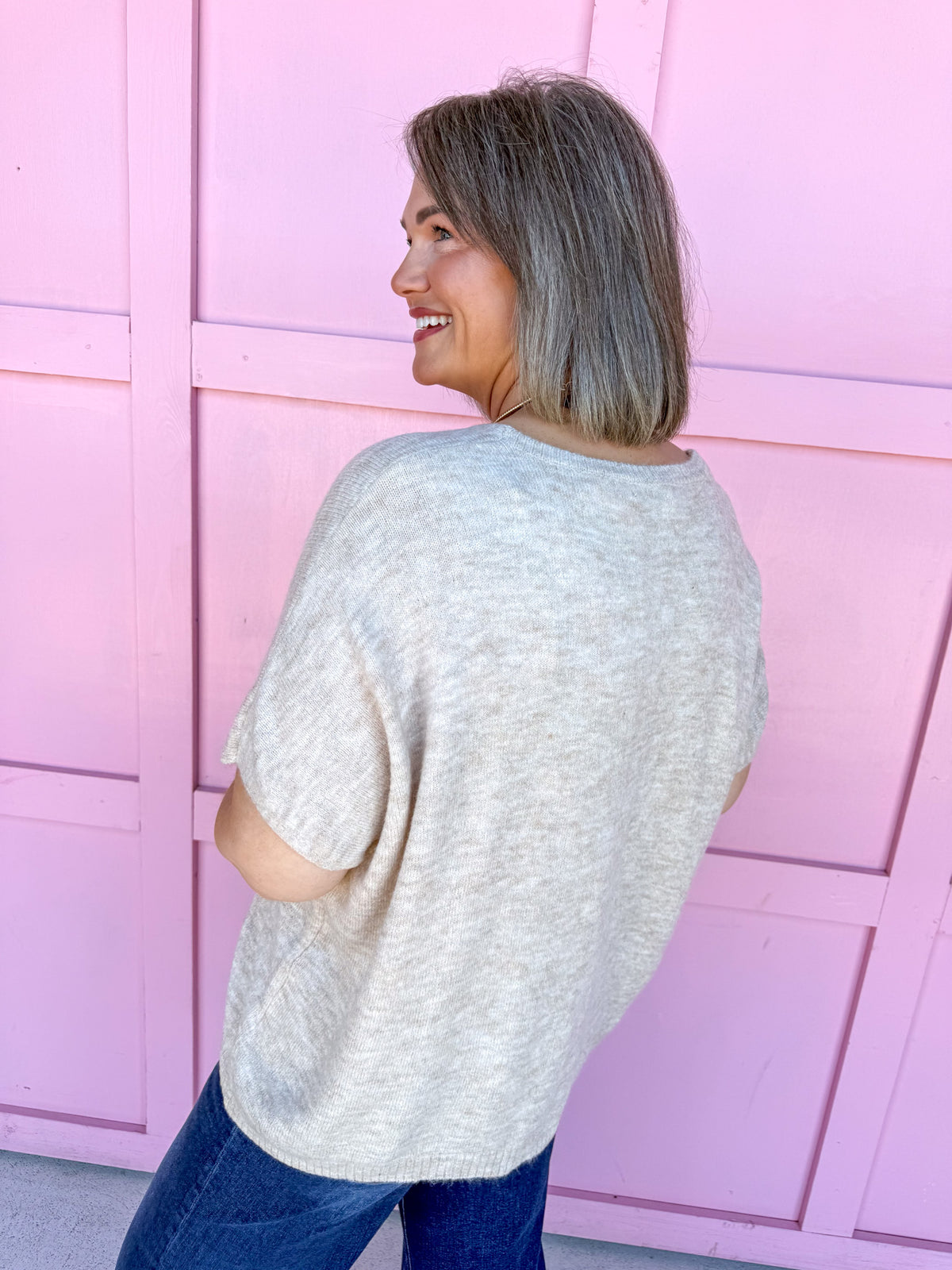 Put Together Oversized Knit Top - Heather Beige