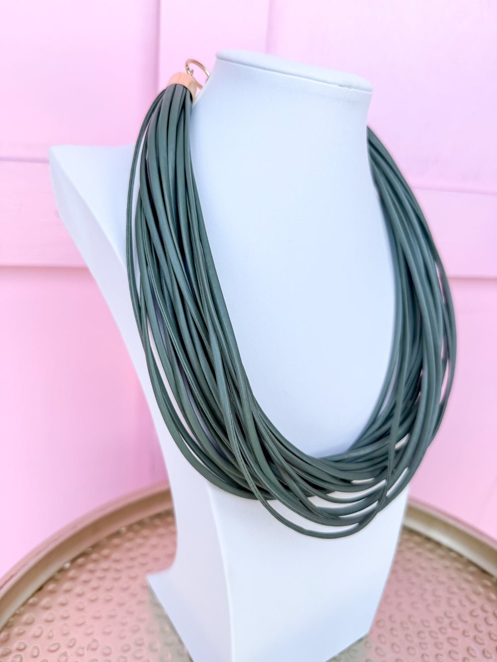 Leatherette Multi Strand Necklace - Matte Sage