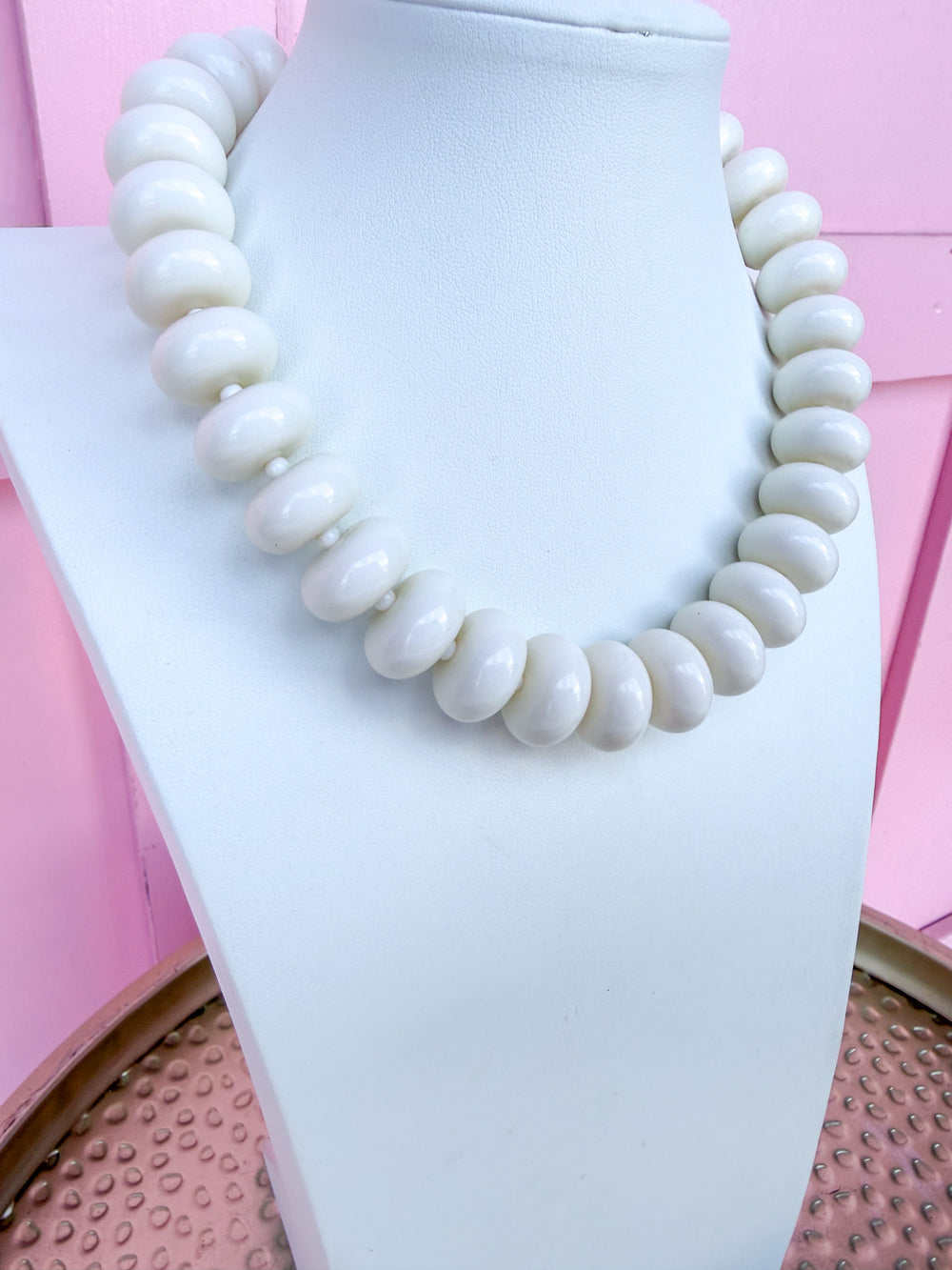 Chunky Rondelle Bead Necklace - Ivory