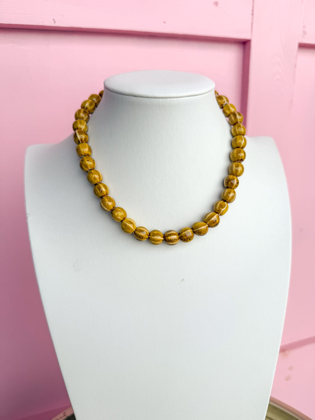 LOVE LEMON LANE | Glazed Ceramic Bead Necklace - Mustard Yellow