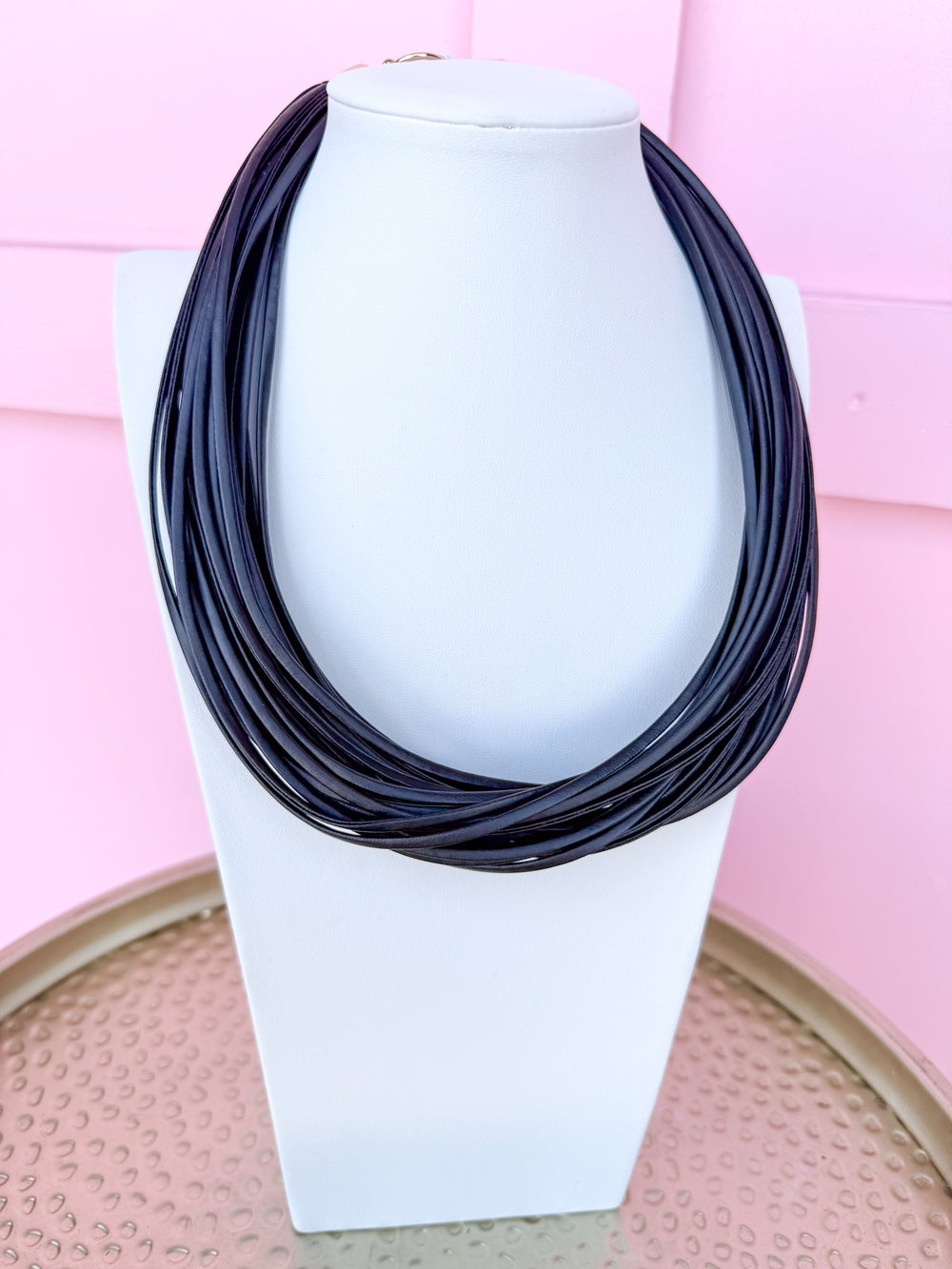 Leatherette Multi Strand Necklace - Matte Black