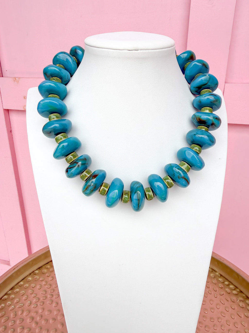 LOVE LEMON LANE| XL Rondelle Bead Necklace - Turquoise & Green