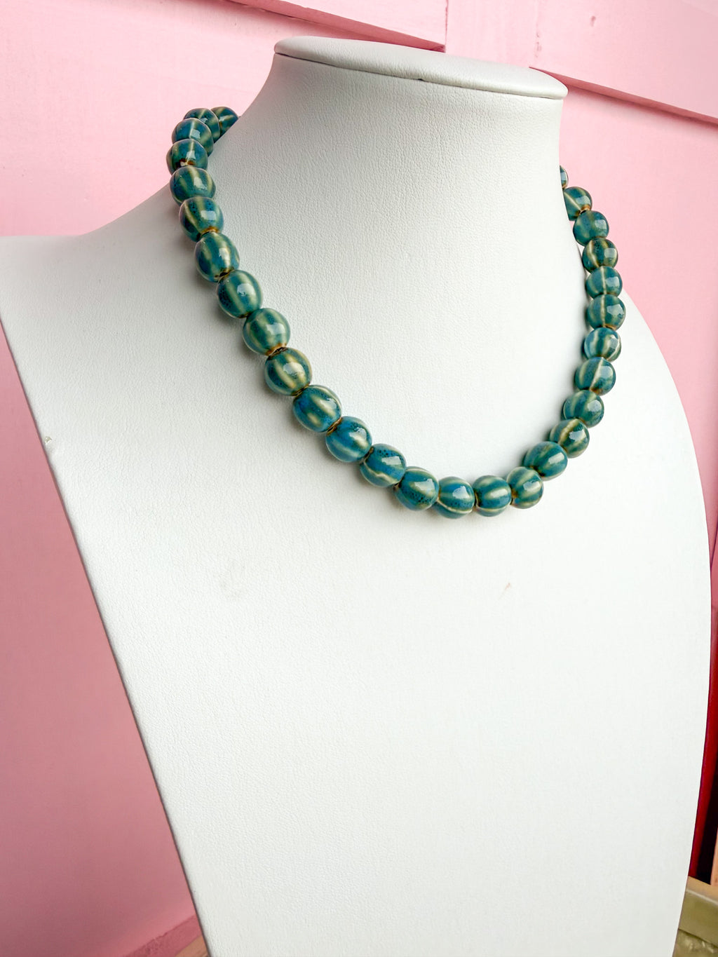 LOVE LEMON LANE | Glazed Ceramic Bead Necklace - Teal