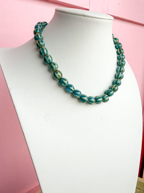LOVE LEMON LANE | Glazed Ceramic Bead Necklace - Teal