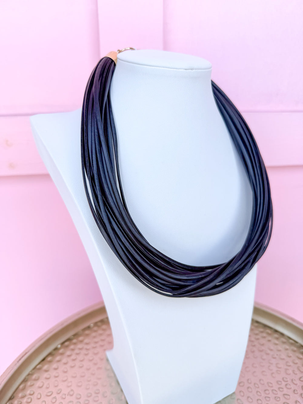 Leatherette Multi Strand Necklace - Matte Black
