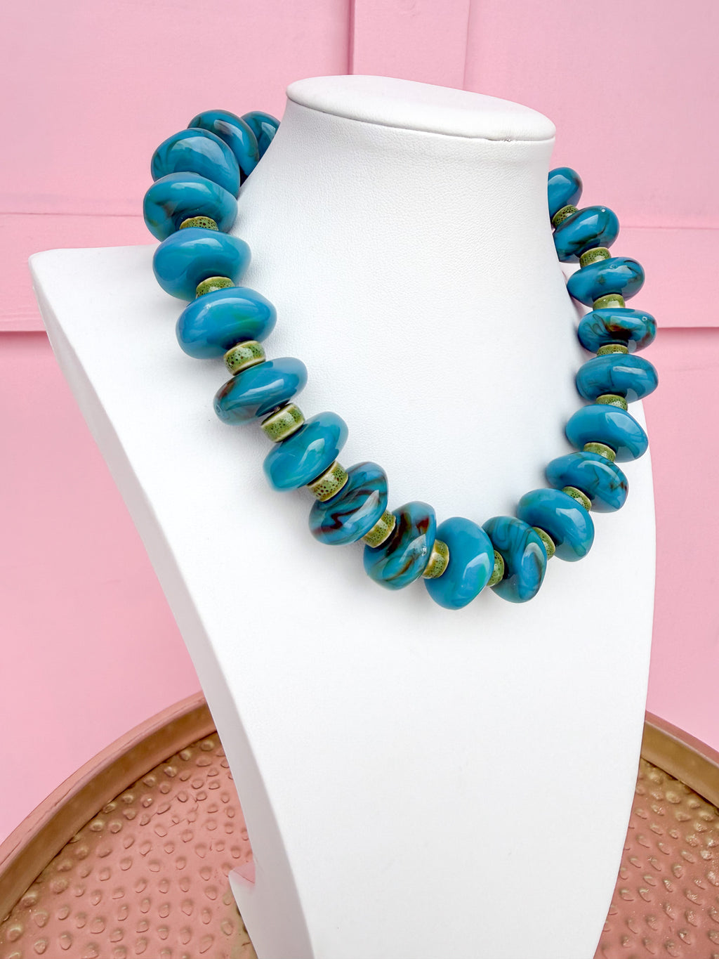 LOVE LEMON LANE| XL Rondelle Bead Necklace - Turquoise & Green