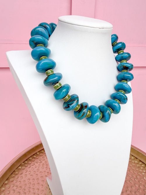 LOVE LEMON LANE| XL Rondelle Bead Necklace - Turquoise & Green