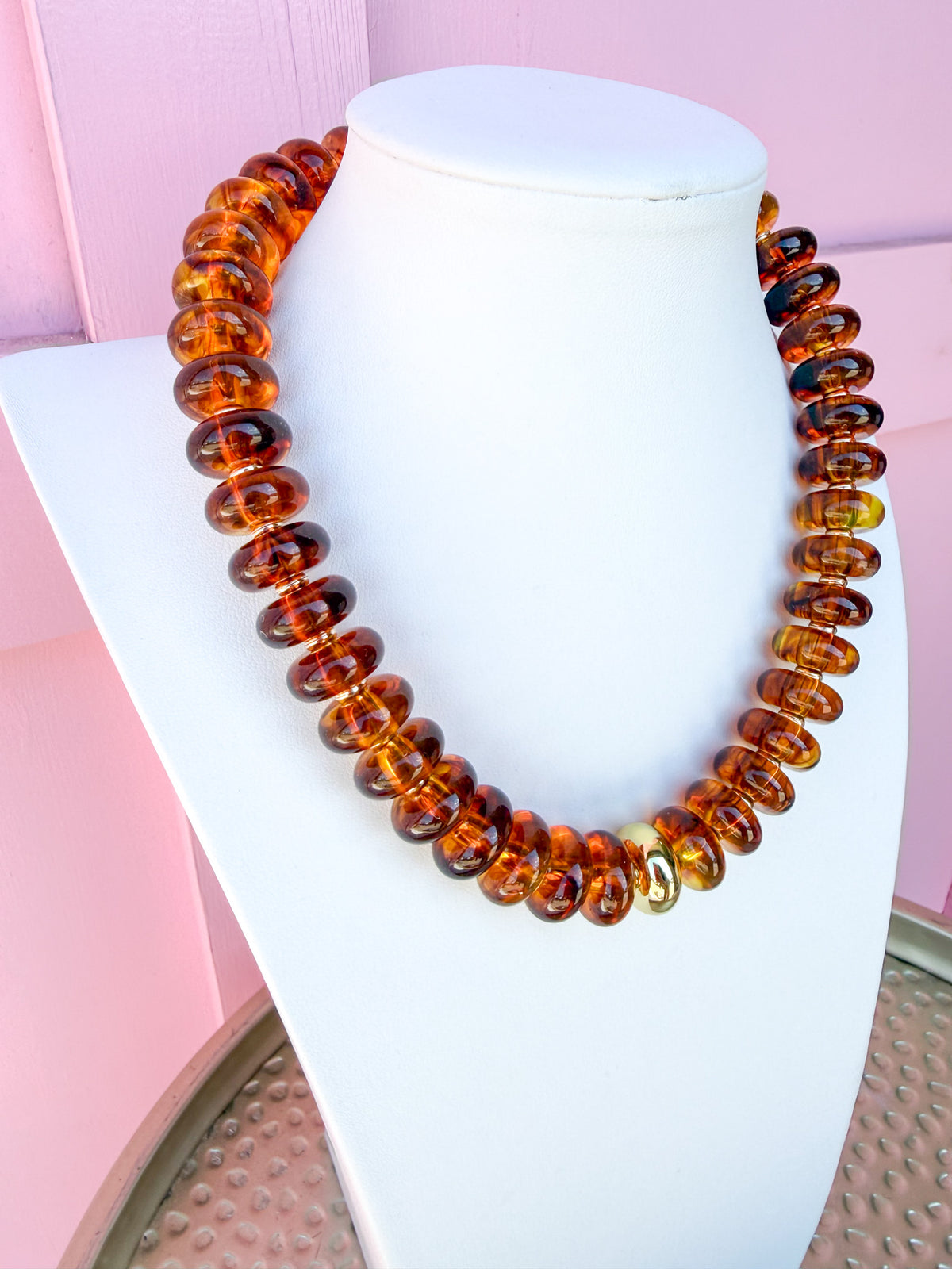 LOVE LEMON LANE | Round Disc Beaded Necklace - 20mm - Tortoise
