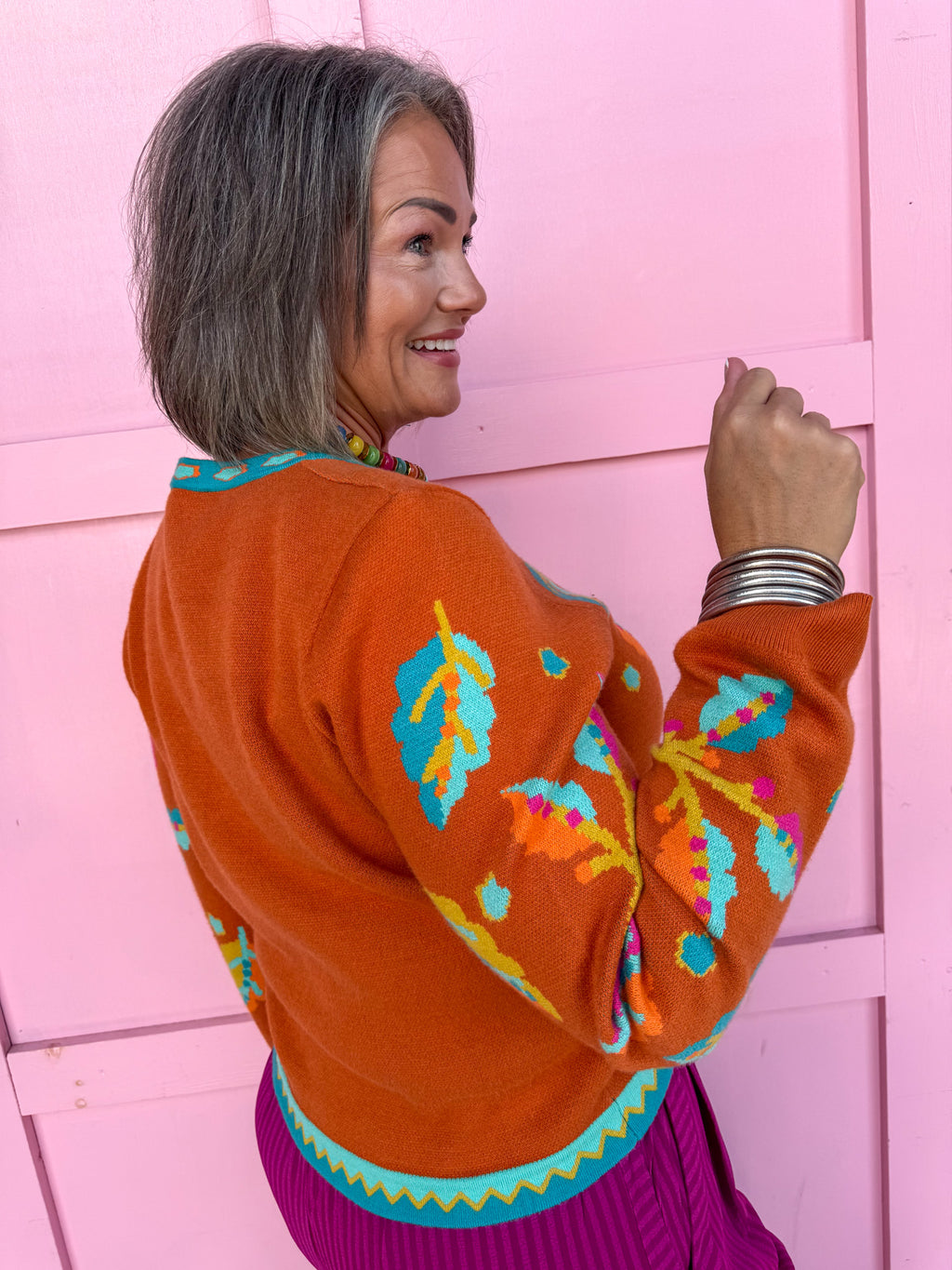 Turquoise Fall Leaves Cardigan