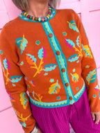 Turquoise Fall Leaves Cardigan