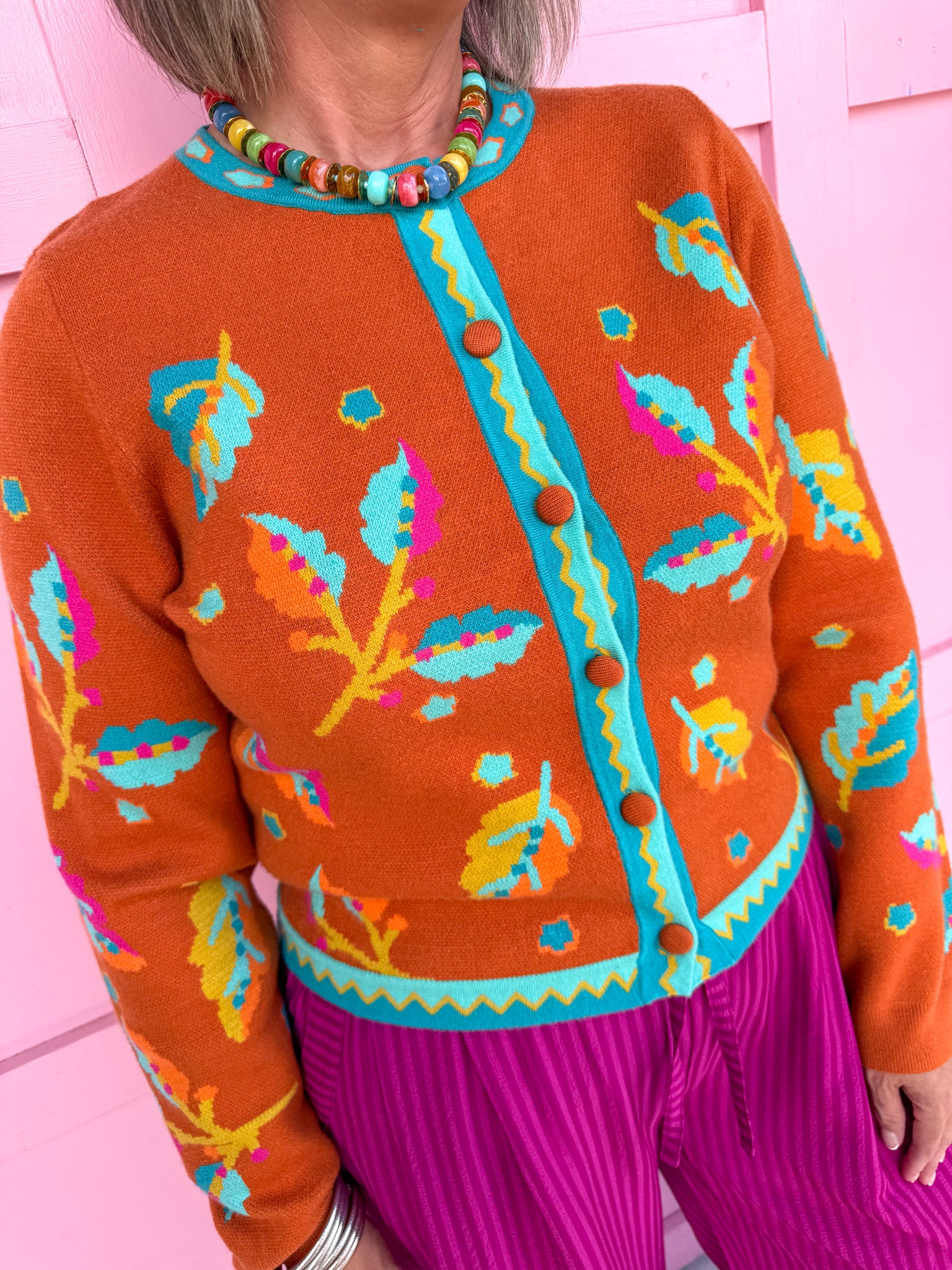 Turquoise Fall Leaves Cardigan