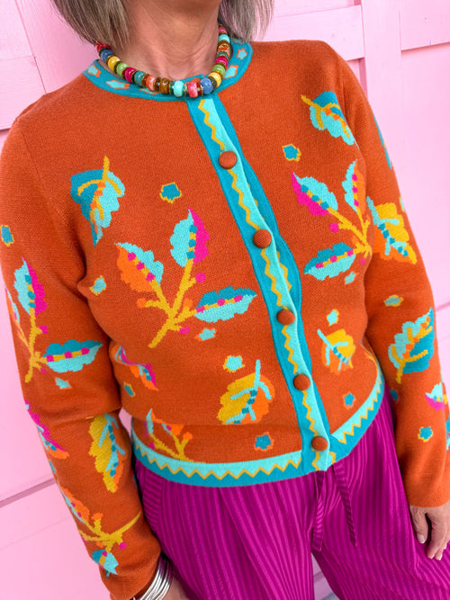Turquoise Fall Leaves Cardigan