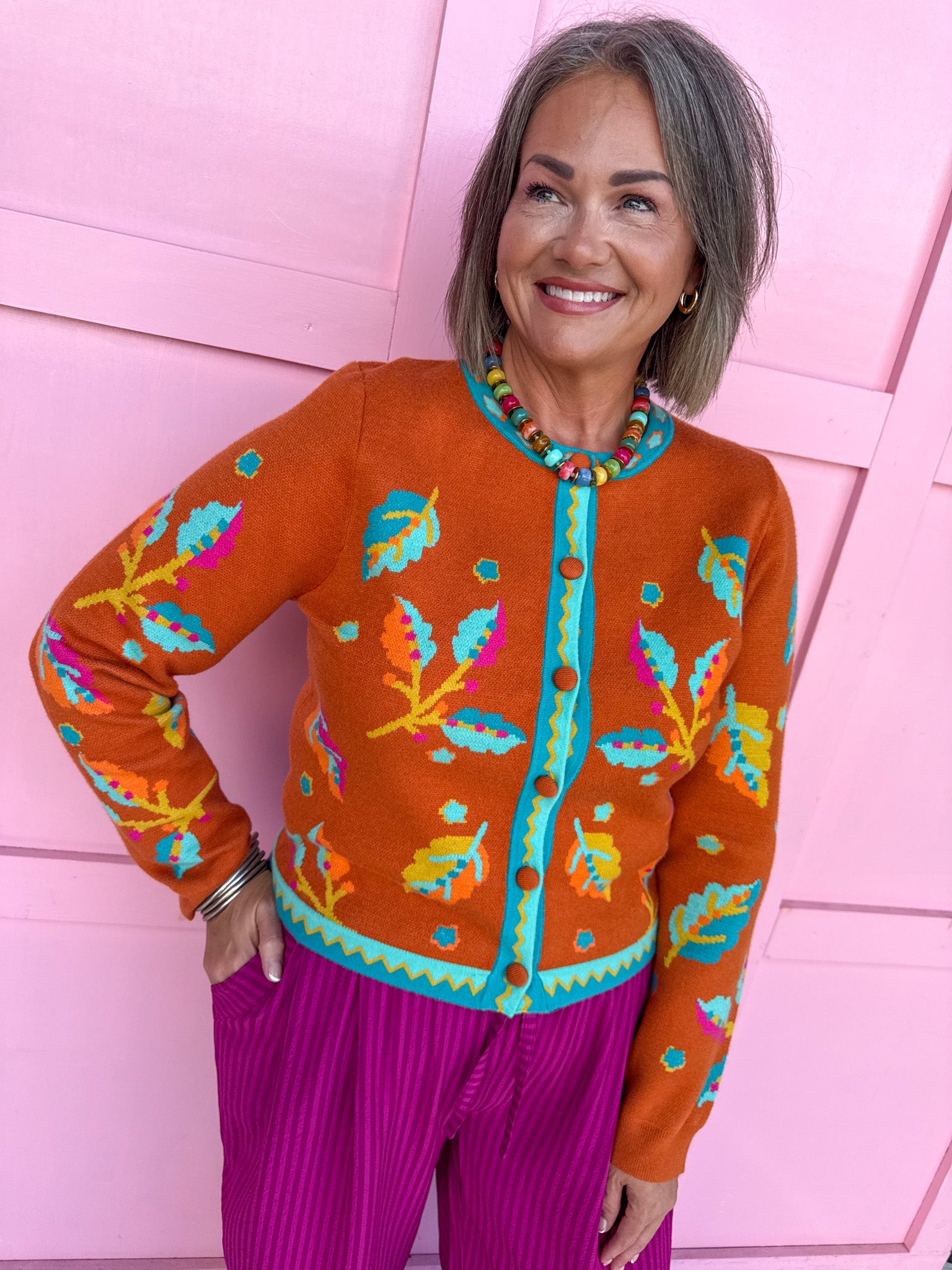 Turquoise Fall Leaves Cardigan
