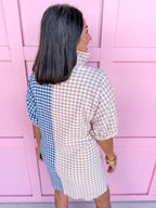 ADRIENNE x Jincy's | Charlotte Dress - Navy/Tan Seer Gingham