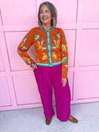 Turquoise Fall Leaves Cardigan