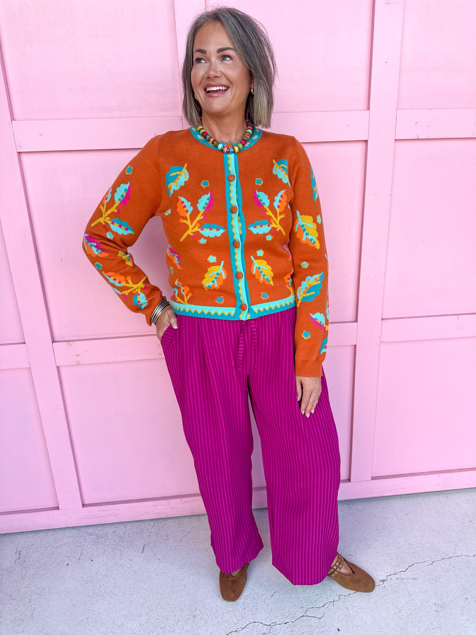 Turquoise Fall Leaves Cardigan