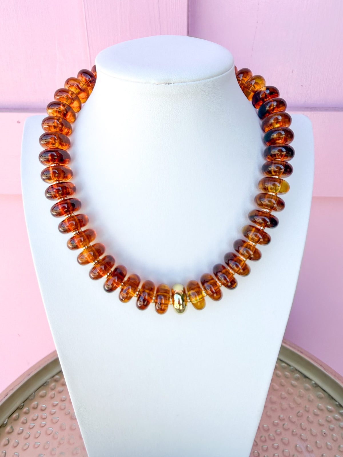 LOVE LEMON LANE | Round Disc Beaded Necklace - 20mm - Tortoise