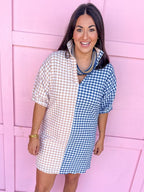 ADRIENNE x Jincy's | Charlotte Dress - Navy/Tan Seer Gingham