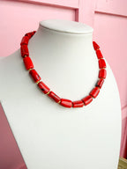 LOVE LEMON LANE | Marbled Cylinder Bead Necklace - Red