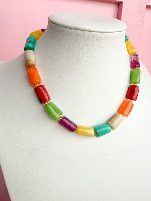 LOVE LEMON LANE | Marbled Cylinder Bead Necklace - Multi